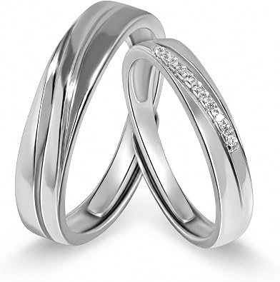 Meissa Wedding Rings for Couples 2 Pcs Silver Couple Rings Promise Rings