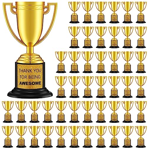 Highergo 24 piezas de mini trofeos premios de plástico dorado, trofeos de fiesta, trofeos de metal para adultos, trofeo de metal con calcomanías para escuela, fútbol, baloncesto, competición deportiva