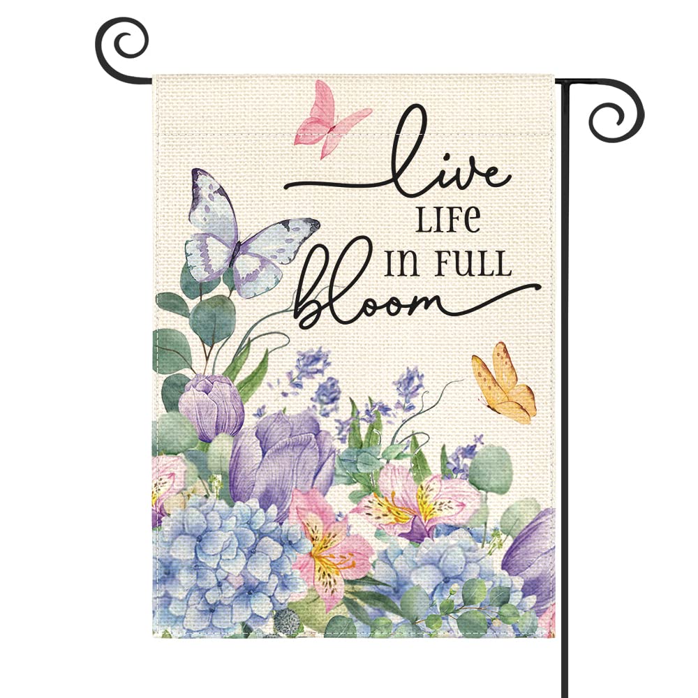AVOIN colorlifeLive Life in Full Bloom Spring Garden Flag 12x18 Inch Double Sided Outside, Floral Hydrangea Yard Outdoor Decoration