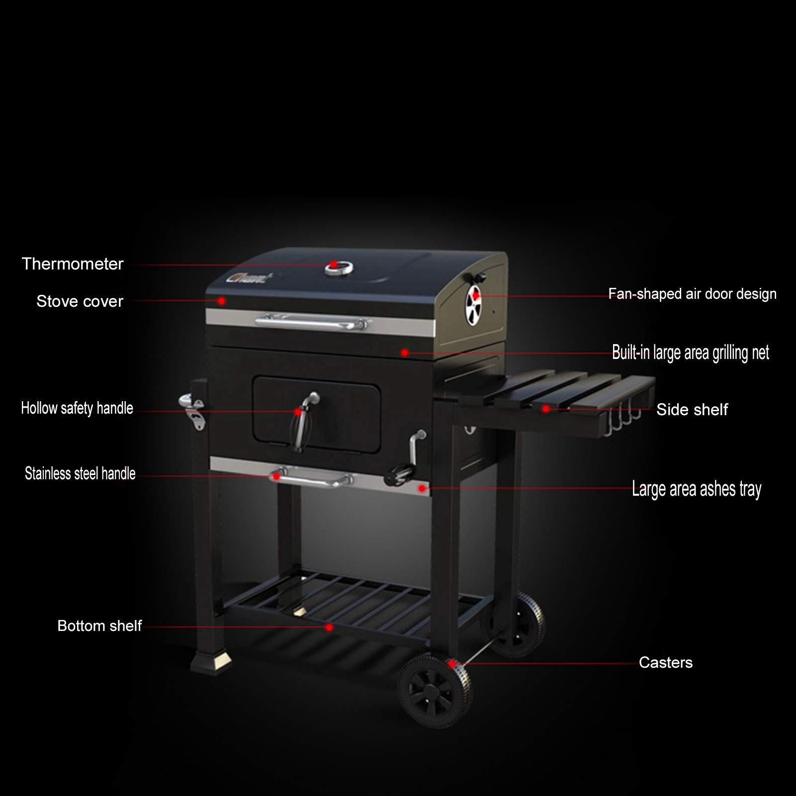 Carrello per barbecue Griglia a carbonella Griglia portatile Barbecue Griglia a carbonella Strumenti per cortile esterno Campeggio Escursione Picnic, 100 x 115 x 48 cm