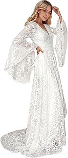 Women's Lace Wedding Dresses for Bride Long Sleeve Boho Bridal Wedding G...