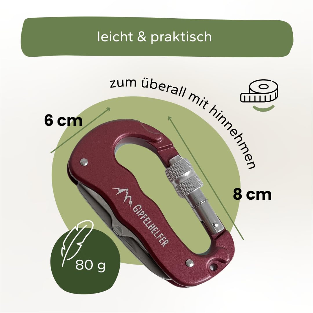 Gipfelgaudi Multitool Karabiner - ideal zum Wandern, Picknick & mehr I Plastikfreier Karabiner to Go aus rostfreiem Edelstahl