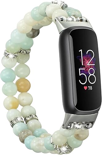 Wongeto Compatible con correas Fitbit Luxe, pulsera elástica de perlas estirable de moda hecha a mano para mujeres, correa de reemplazo para