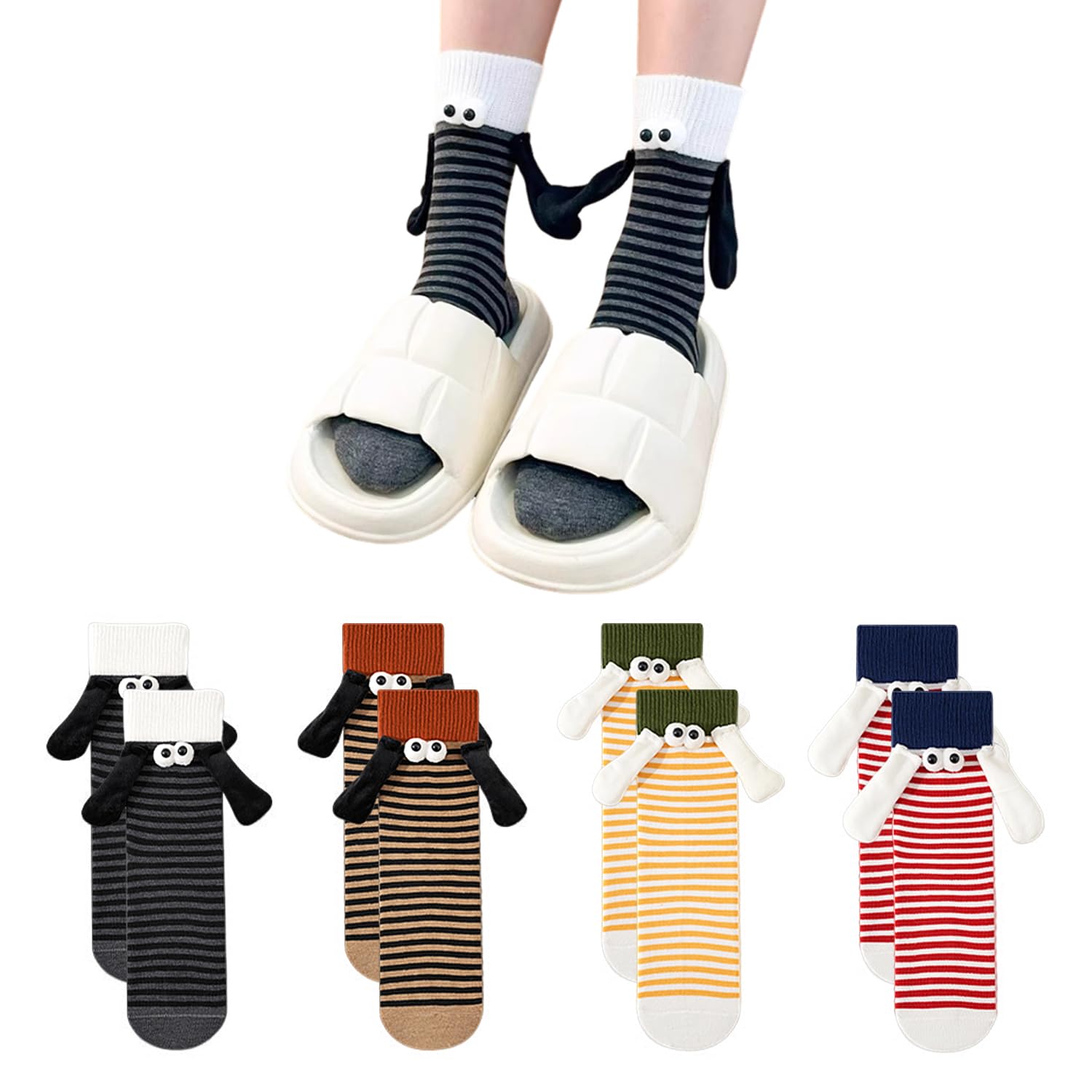 RNSKFG 4 Pairs Of Cute And Funny Socks, Creative Magnetic Socks, Comfortable Cotton Mid-Tube Socks, And Personalized And Interesting Gifts.