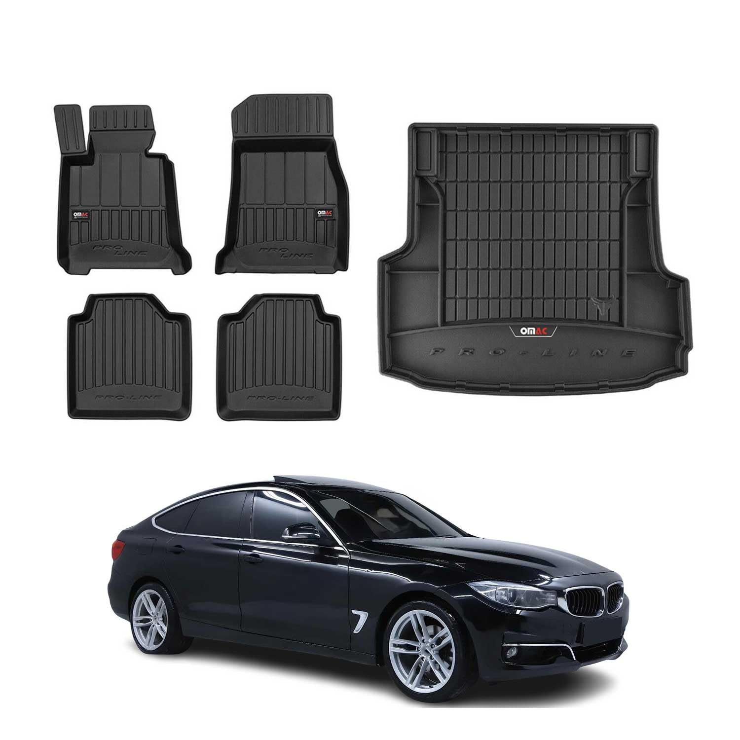 OMAC Dywaniki & Mata Bagażnika Zestaw kompatybilny z BMW 3er F34 2013-2020 Guma Czarny 5X