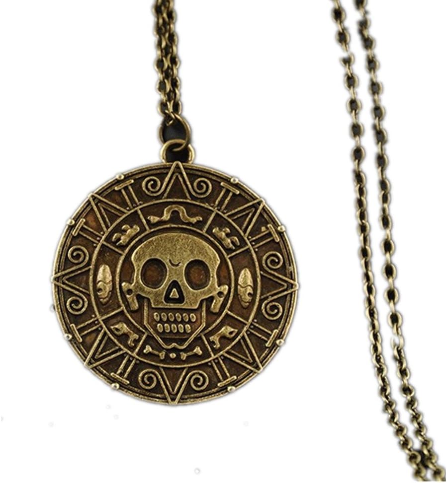 asdPirates Of The Caribbean Aztec Antique Gold Skull Pendant Necklace Exaggerated Men Fashion Vintage Necklace ( Color : Bronze )