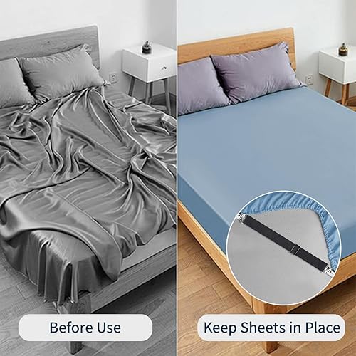 Vista 29 de Sopito Tirantes para sábanas, 4 piezas ajustables, sujetadores de sábanas resistentes, para colchones, sábanas bajeras, sábanas planas, color negro