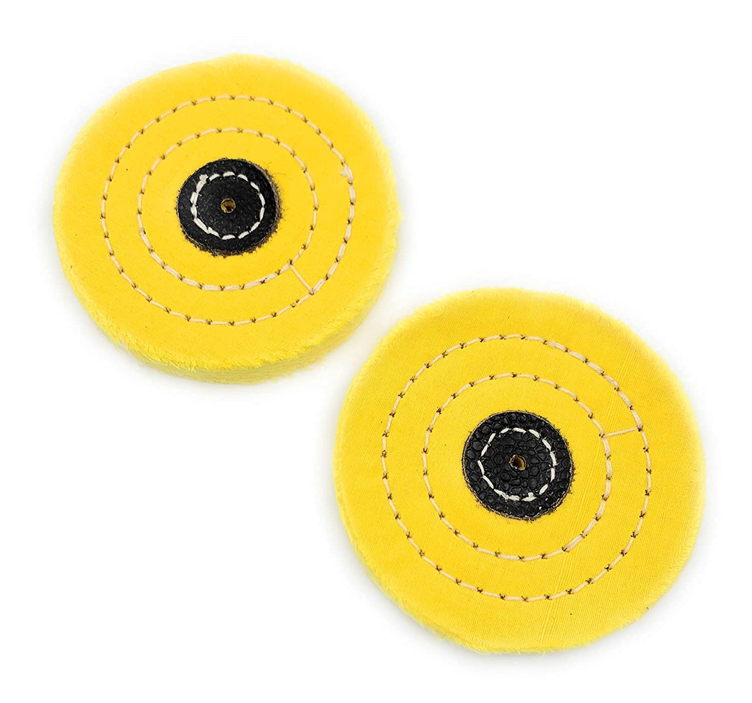 Polishing Yellow Muslin Cloth Buff 4"x50 Folds 2pc Stitched Buffing Wheel with Leather Hub to Polish & Buff Gold, Silver & Other Metals for Jewellery, Watchmaking, Hobby Craft for Bench Grinder