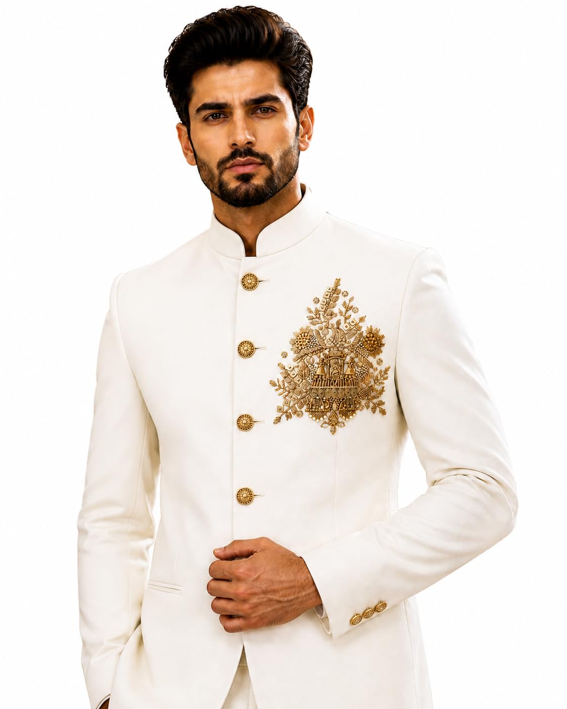 d-status White Bandhgala Wedding Suit-picture-13