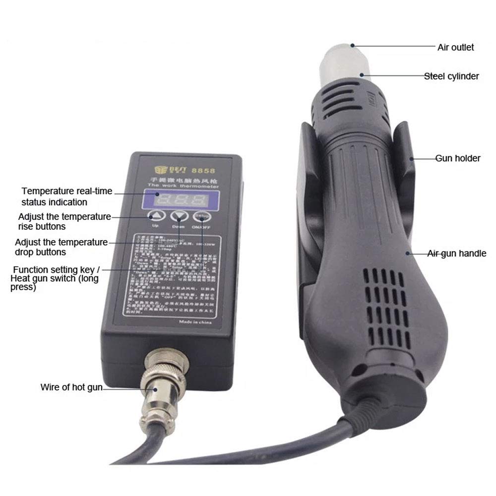 BST-8858 100-650W Mini pistola termica per saldatura ad aria calda senza piombo regolabile con temperatura - 220V