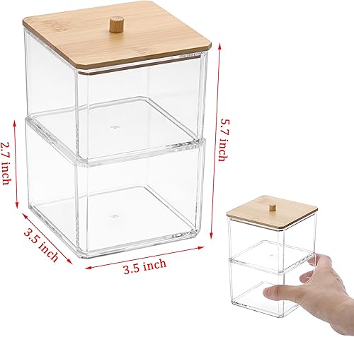 Miniatura 3 de BTSKY Organizador de clips de papel transparente apilable con tapa de bambú de 2 capas, caja de clips de papel, accesorio de oficina de acrílico