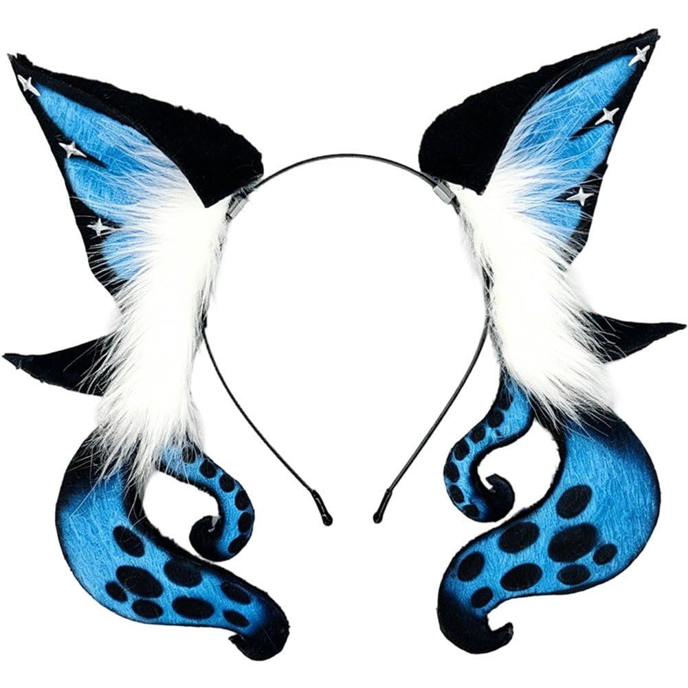 Danlai Furry Tentacle Cat Lolita Headband, Spotted Plush Ears Headdress for Halloween Party Cosplay Props