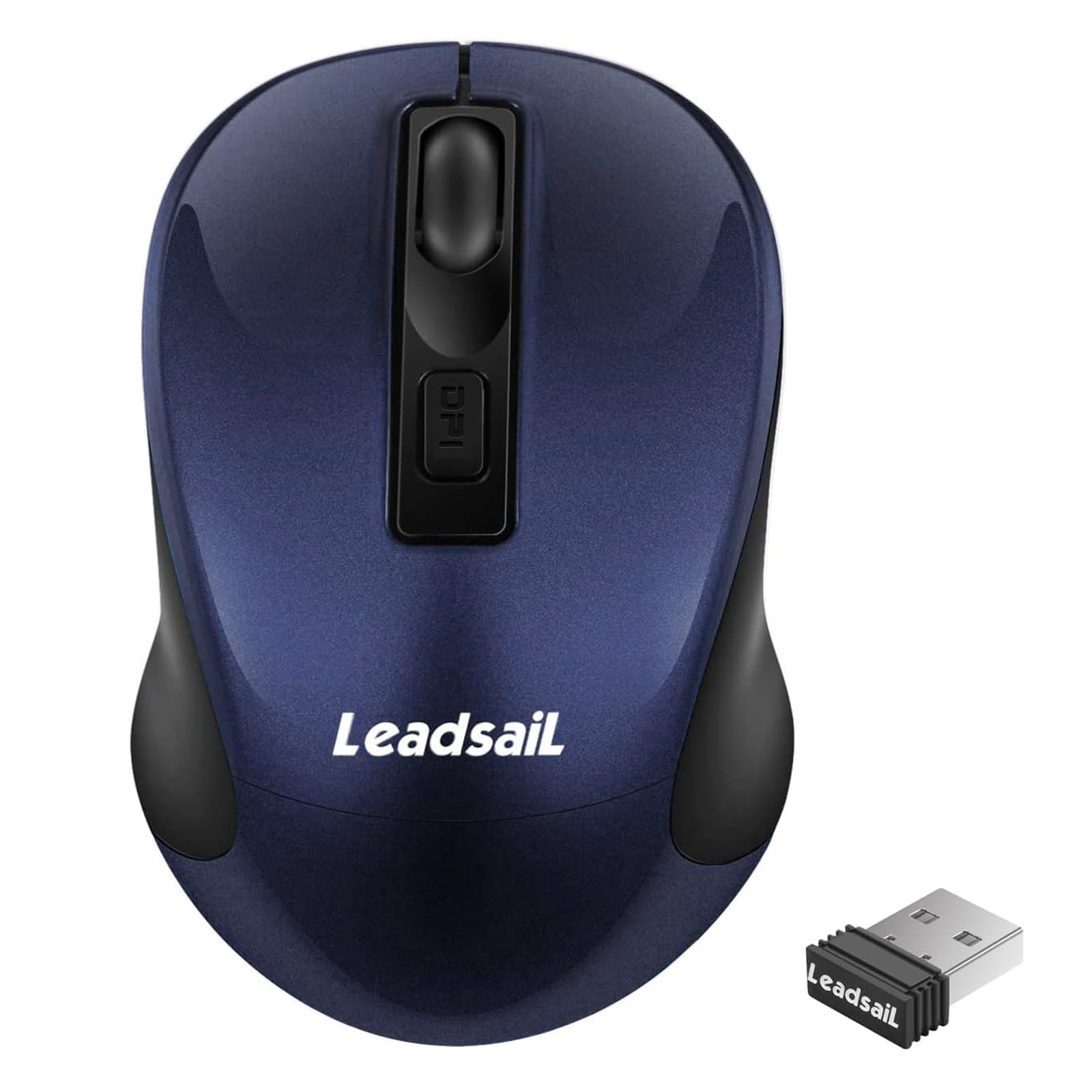 LeadsaiL Wireless Mouse for Laptop, Cordless Computer USB Mouse, Silent, Ambidextrous and 1600DPI with 3 Adjustable Levels for Windows/HP/Lenovo