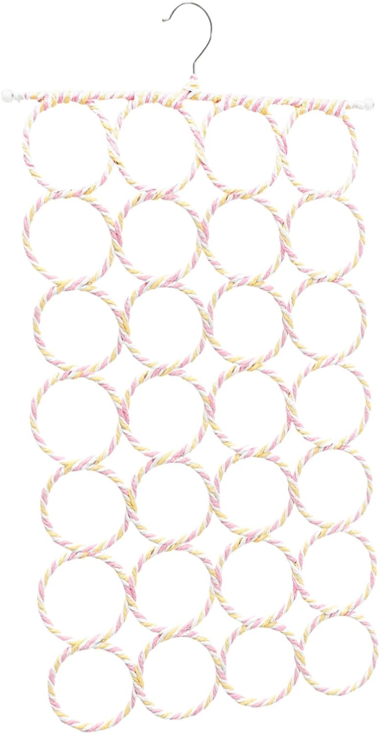 Foldable Shawl Ring Hanger, 28 Rings, Natural Paper Rope Iron