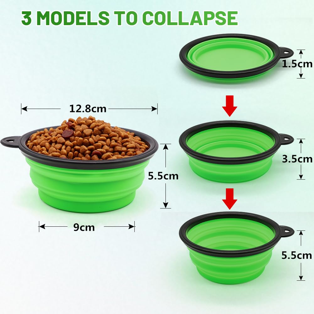 2 Ciotole Pieghevoli Per Cane Con Moschettone - Portatili Da Viaggio - 350ml - Azzurro E Verde - Foto 4
