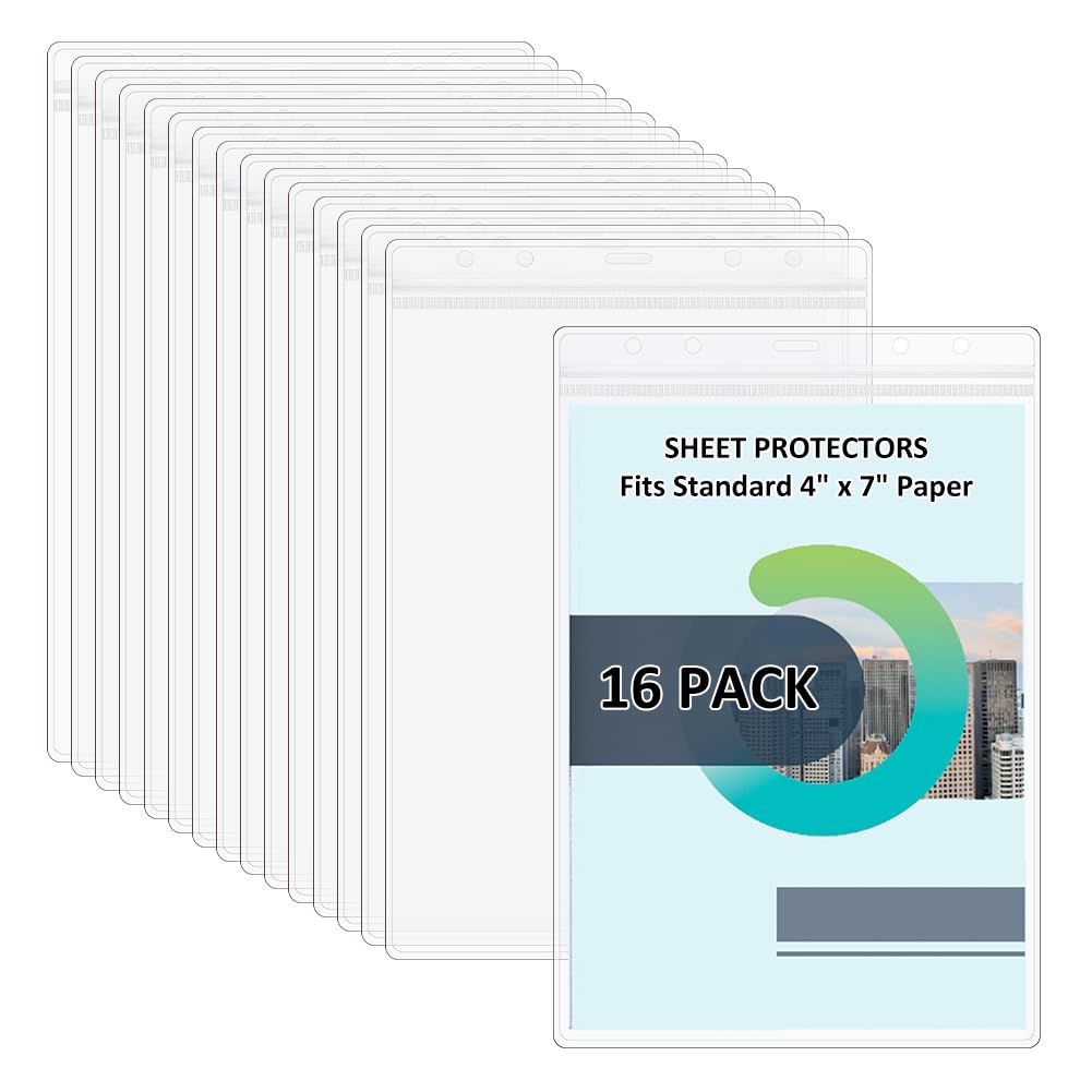 SUPERFINDINGS 16Pcs Sheet Protectors A5 Waterproof Resealable Zip Paper Page Protector Clear Hard Plastic Sleeves PVC Hard Clear Photo Sleeves for Trading Cards Menus Certificates