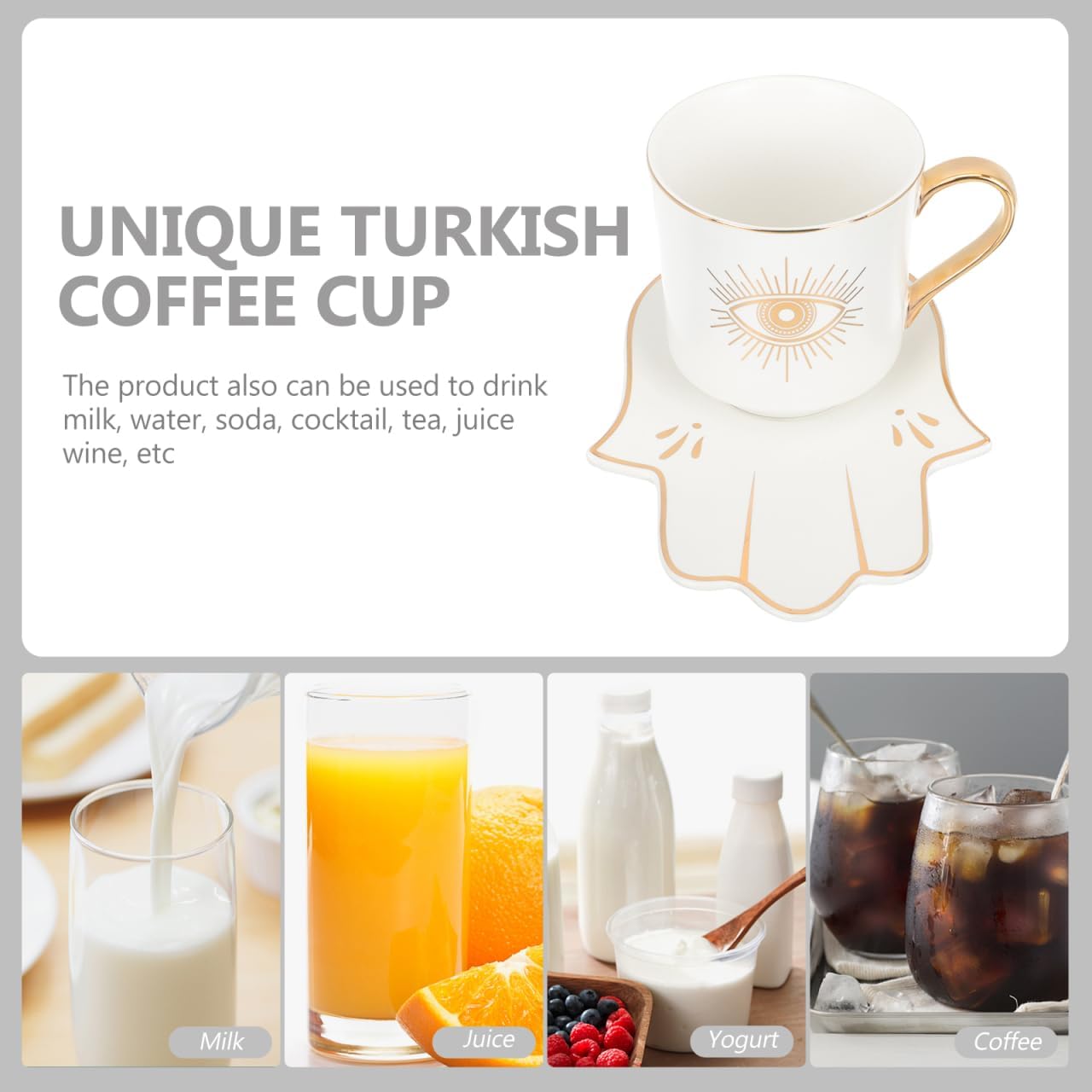 Hemoton Turkish Blue Eye Coffee Cup with Saucer Set, 6.7 OZ Ceramic Evil Eye Drinking Cup Symbol of Protection Amulet Tea Milk Water Mug - Image 5