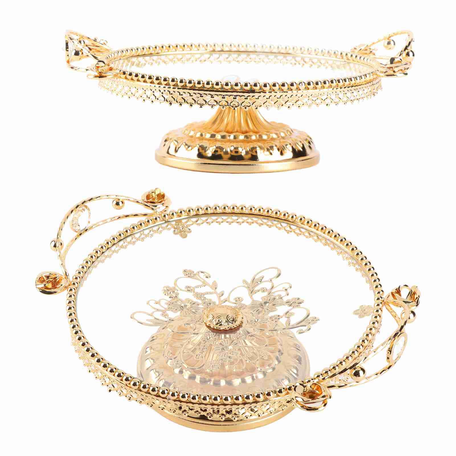 QANYEGN Gold Glass Fruit Tray, Metal Glass Fruit Plate Bucket Basin, Candy Plate with Alloy Base for Display Flowers