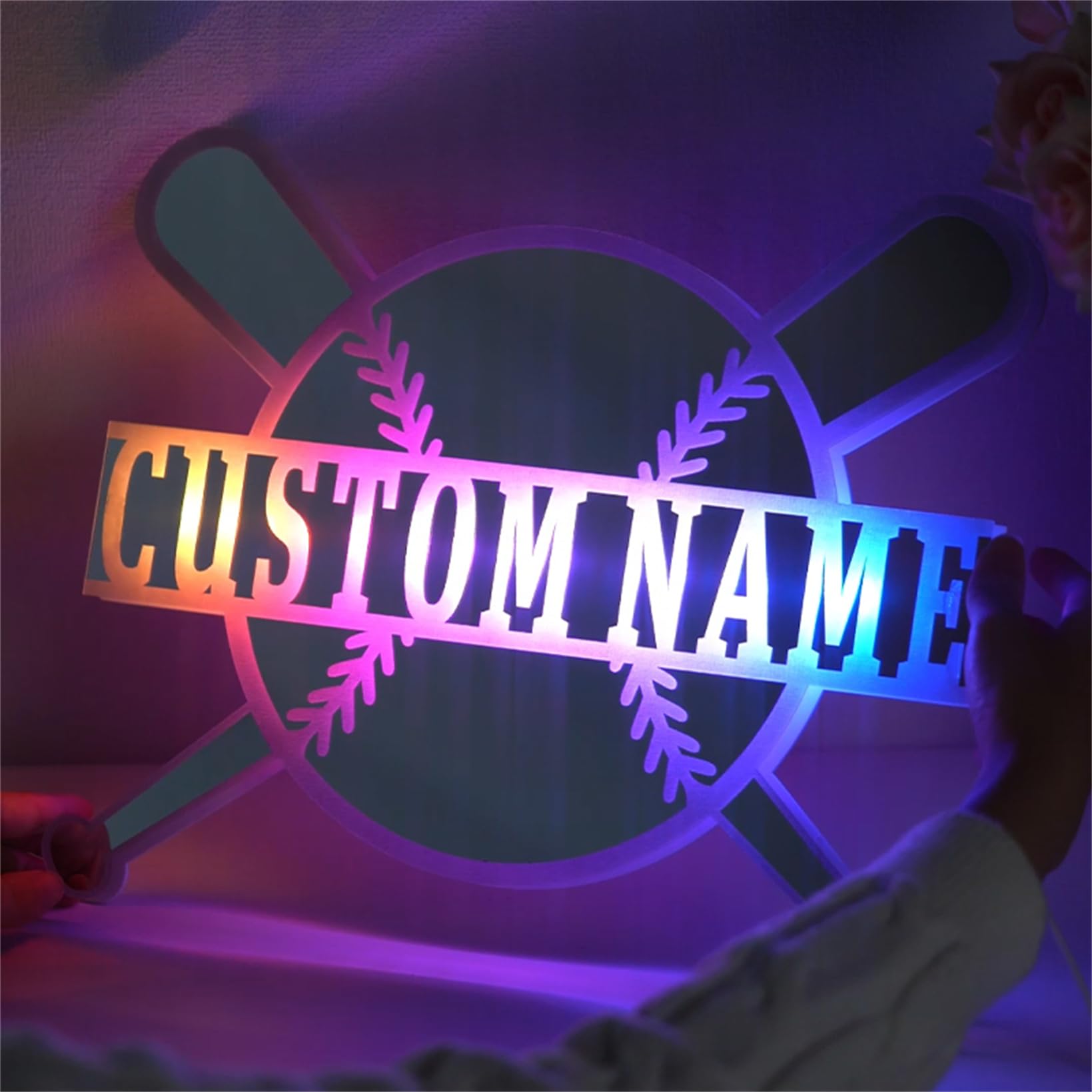 Personalized Baseball Mirror for Wall - Custom Player Name With LED Light, Acrylic Neon Sign - Unique Wall Art Decor Gift for Player, Lover, Coach, Boy, Girl