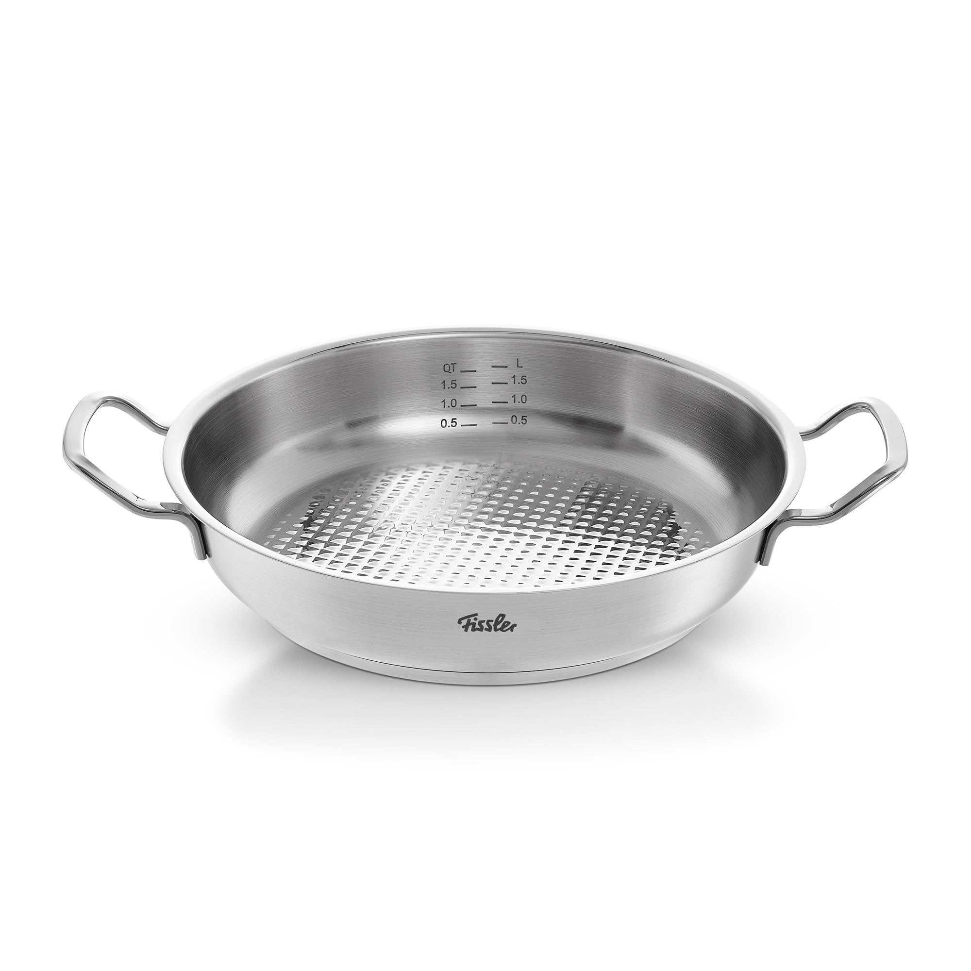 Fissler Original-Profi Collection/Edelstahl-Servierpfanne rund (2 L, Ø 24 cm) novogrill Bratfläche, Innenskalierung - Induktion