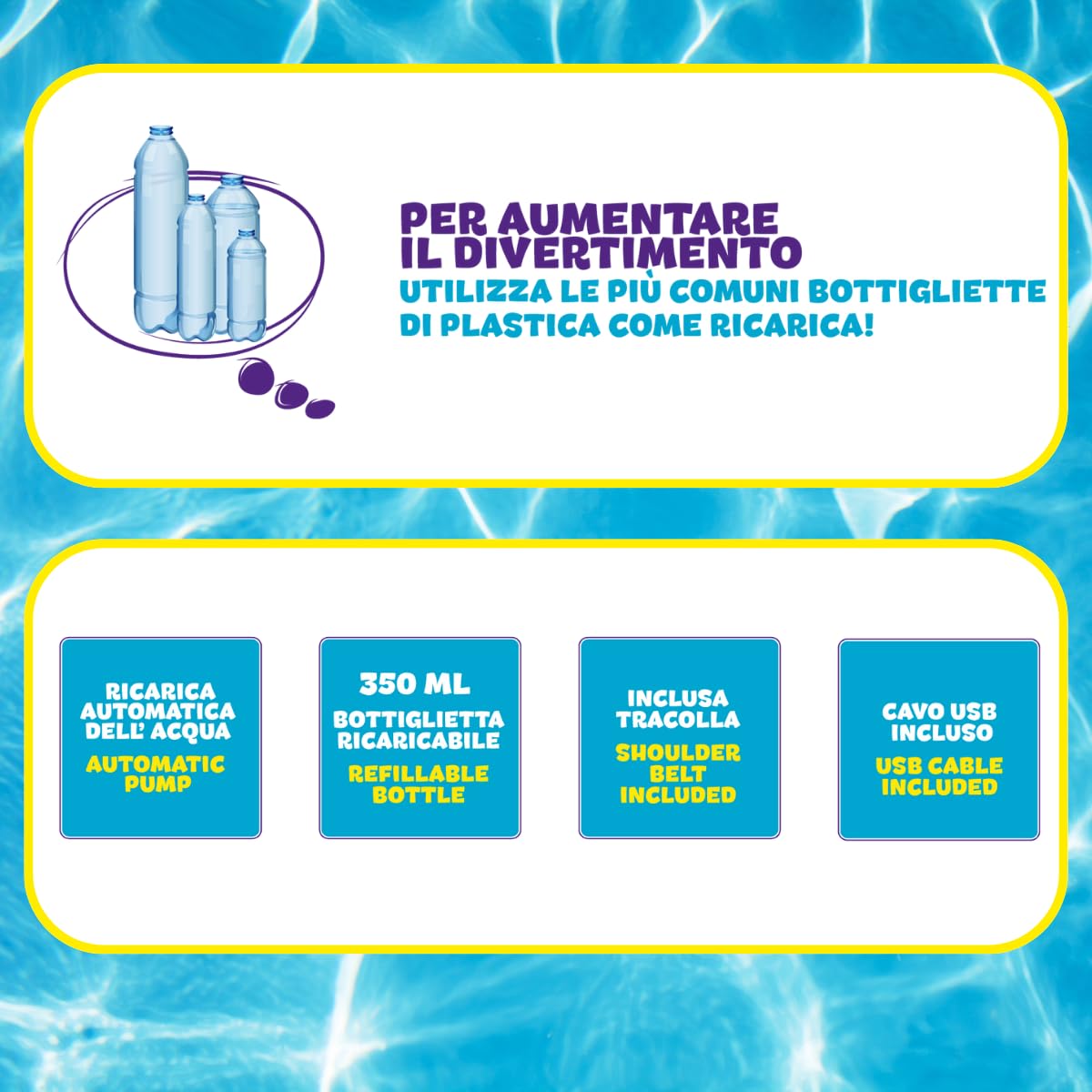ODS - Splashmatic Atlantic 1000 PRO, Spara Acqua a Batteria con Ricarica USB, Pistola ad Acqua Lunghezza 50 cm, Capacità Serbatoio 1000 ml, Automatico e Manuale, Età Consigliata +6 Anni