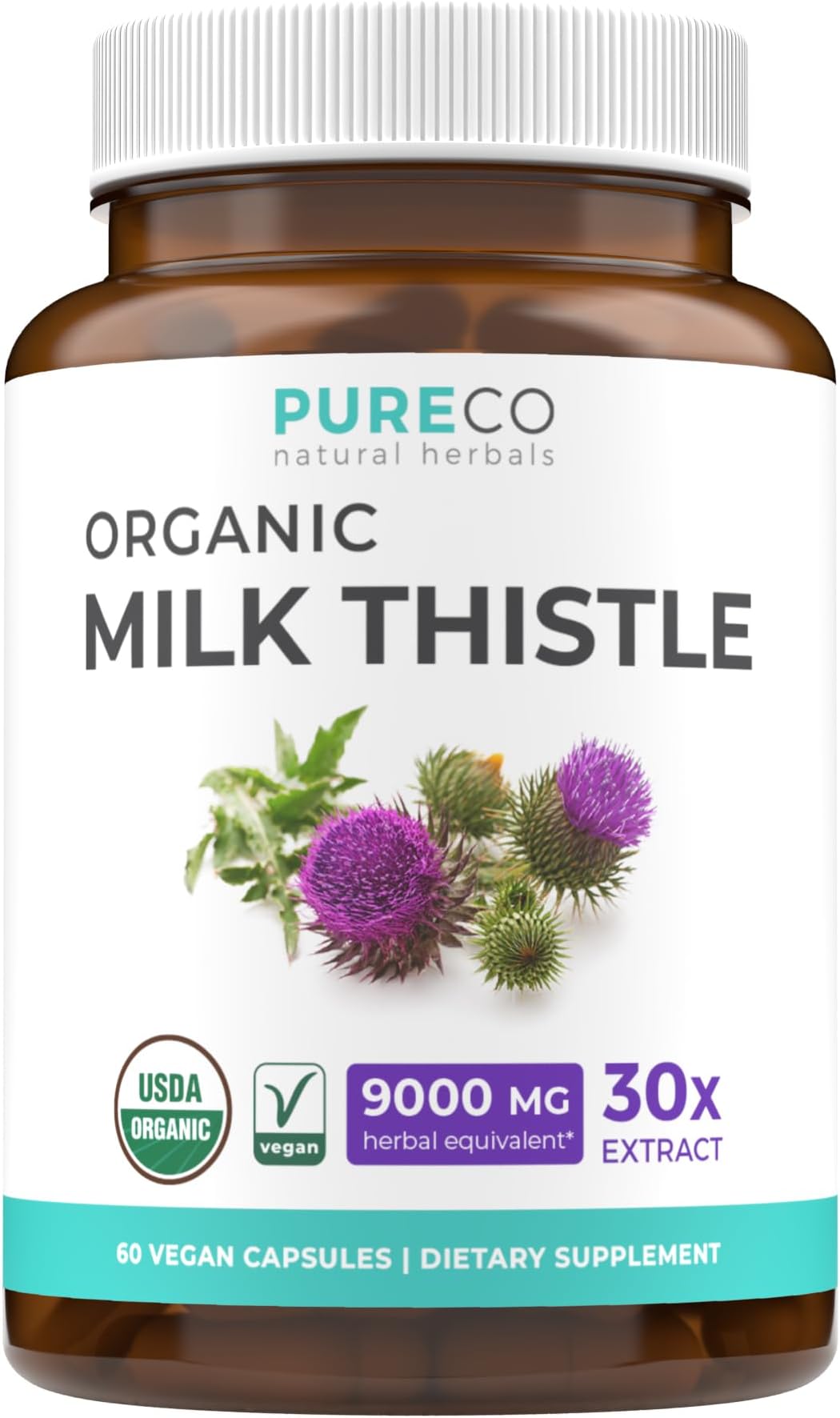 - USDA Organic Milk Thistle Capsules - 80% Silymarin Supplement for Liver Support- Super Concentrated 300mg of 30:1 Milk Thistle Extract Equivalent to 9,000mg - Milk Thistle Liver Detox 60 Day Supply
