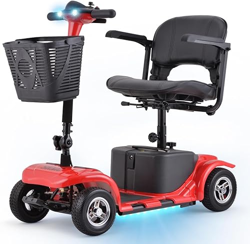 Skmc - Scooter de movilidad para adultos, personas mayores, 4 ruedas, dispositivo cargable eléctrico para viajes, ligero y portátil, con faros LED y