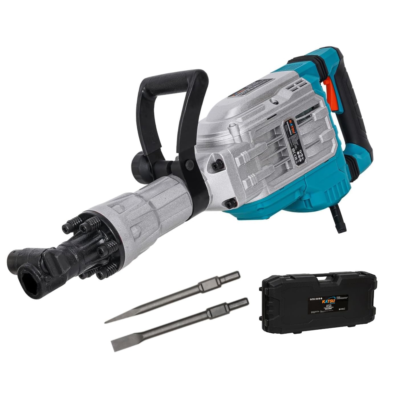 KATSU Tools Heavy Duty Grease Lubricated Hammer Breaker for Concrete & Masonry – 1700W Professional Demolition Jack Hammer Tool Demolition Hammer Breaker, 65J Impact Force, 1900bpm, Model 101108