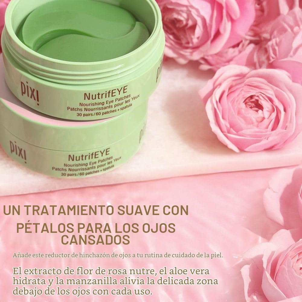 Pixi Beauty NutrifEYE Eye Patches | Parches Ojos Bolsas y Ojeras con Flor de Rosa, Aloe Vera y Manzanilla para Hidratar y Calmar el Contorno de Ojos | 30 Pares/60 Unidades