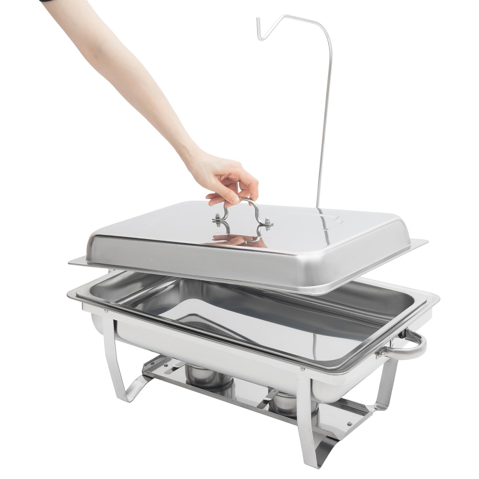 Serbatoio per cibo, scalda 7 l, rettangolare, per catering, con coperchio rimovibile e ferri da appendere, scaldavivande Chafing Dish per alimenti, scalda buffet, argento