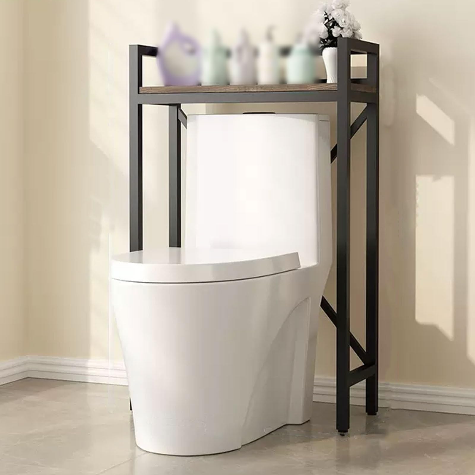 Mobiletto multifunzione da mettere sopra il WC, salvaspazio, con divisore ispessito, colore nero, design a 1 livello, ideale per piccoli spazi