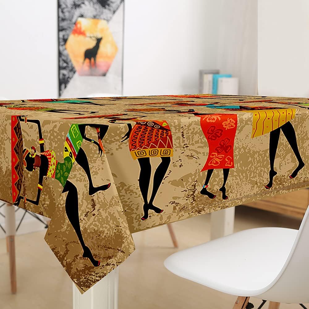 Tovaglia Antimacchia 300x140 cm Rettangolare Modelli Africani Tovaglie Impermeabile 3 Metri Copritavolo Poliestere Protezione Tavolo Tribù Etnica Retrò, per Feste (12-14 Posti) a-58