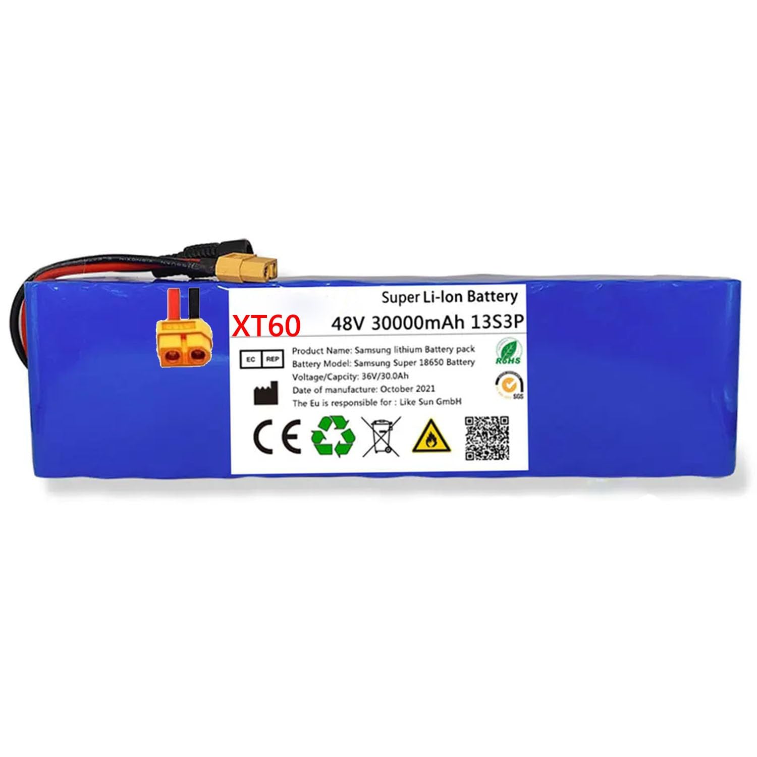Batería de Litio de Bicicleta Eléctrica 48V 30Ah Baterías de Iones de Litio para Patinetes Eléctricos 13S3P para Motores de Bicicletas Eléctricas Plegables de 200 W a 1000 W