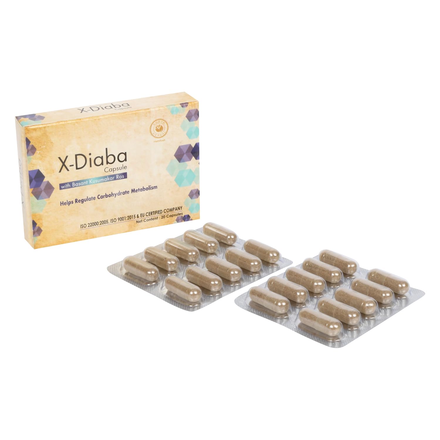 HerbRoot Surya Herbal X-Diaba Ayurvedic Capsules, Management Of Blood Sugar Levels, 2x10 Capsules (Pack of 3)