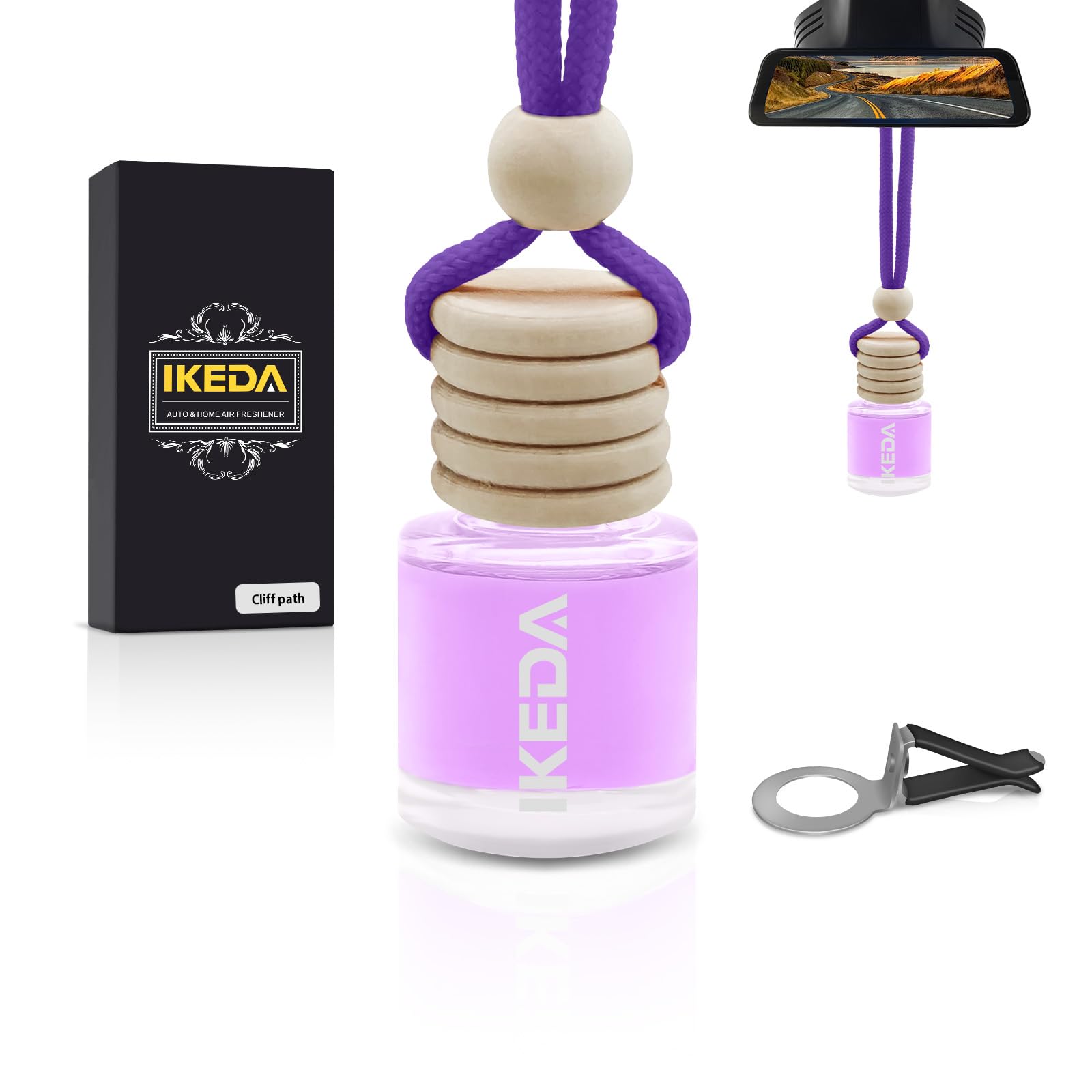 Ikeda Auto-Lufterfrischer für Männer und Frauen, 45+ Tage lang anhaltender Duft, hängende Lufterfrischer-Düfte, mit Clip, perfekt für Auto und Zuhause, Klippenpfad,10 ml / 1 Stück