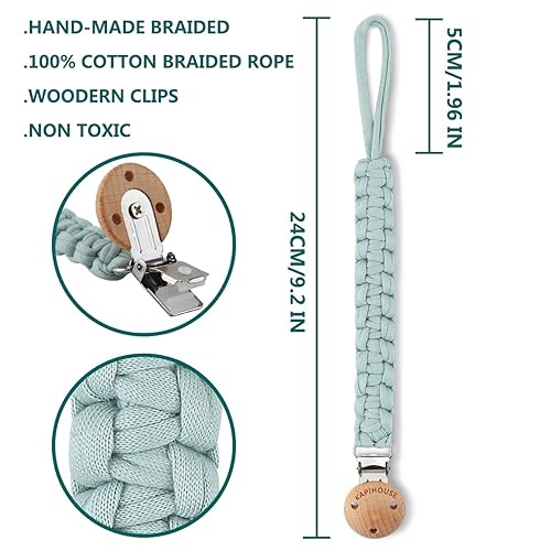 Miniatura 2 de Clip para chupete para niño de 9.2 pulgadas, correas para chupete de madera, clips de madera, juguete de dentición con algodón trenzado hecho a