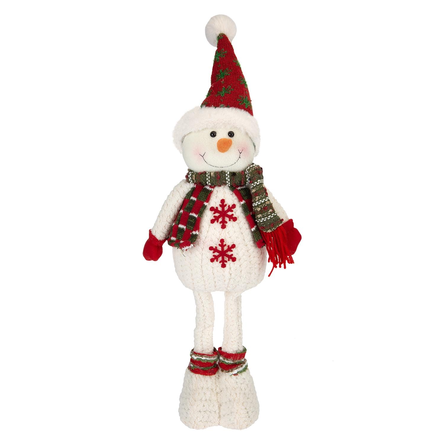 Vfm E-Store Green Scarf - Christmas Standing Snowman Decoration With Extending Legs - 41Cm X 21.5Cm White X 1