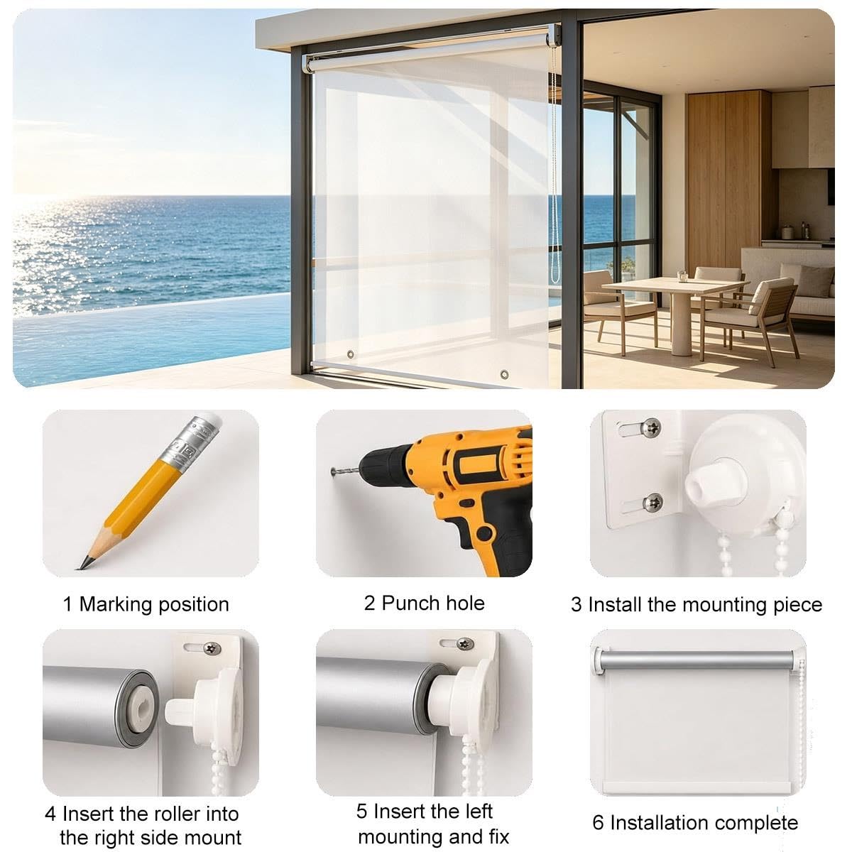 Estor Enrollable Transparente Impermeable 50-160cm, Cortinas de Invierno