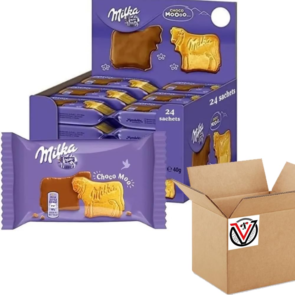 Milka Choco Moo Cow Biscuits 40g - A Crispy Biscuit with a Layer of Milka Alpine Milk Chocolate | VIMIX (24 Packs(Full Box))
