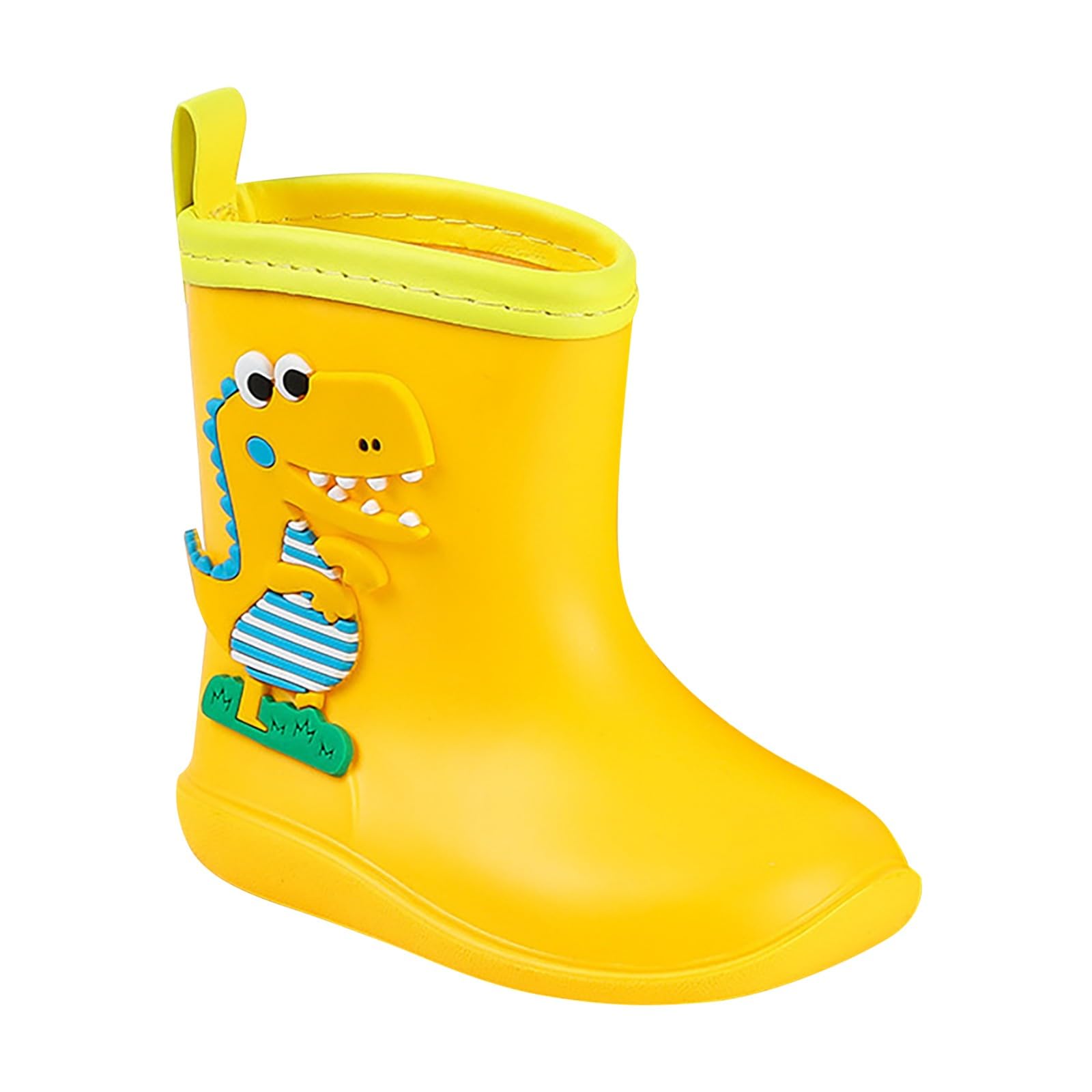 Little Child Toddler Boys Girls Multicolor Rain Boots Dinosaur Print Non Slip Flat Rain Shoes Light up Rain (Yellow, 6.5 Infant)