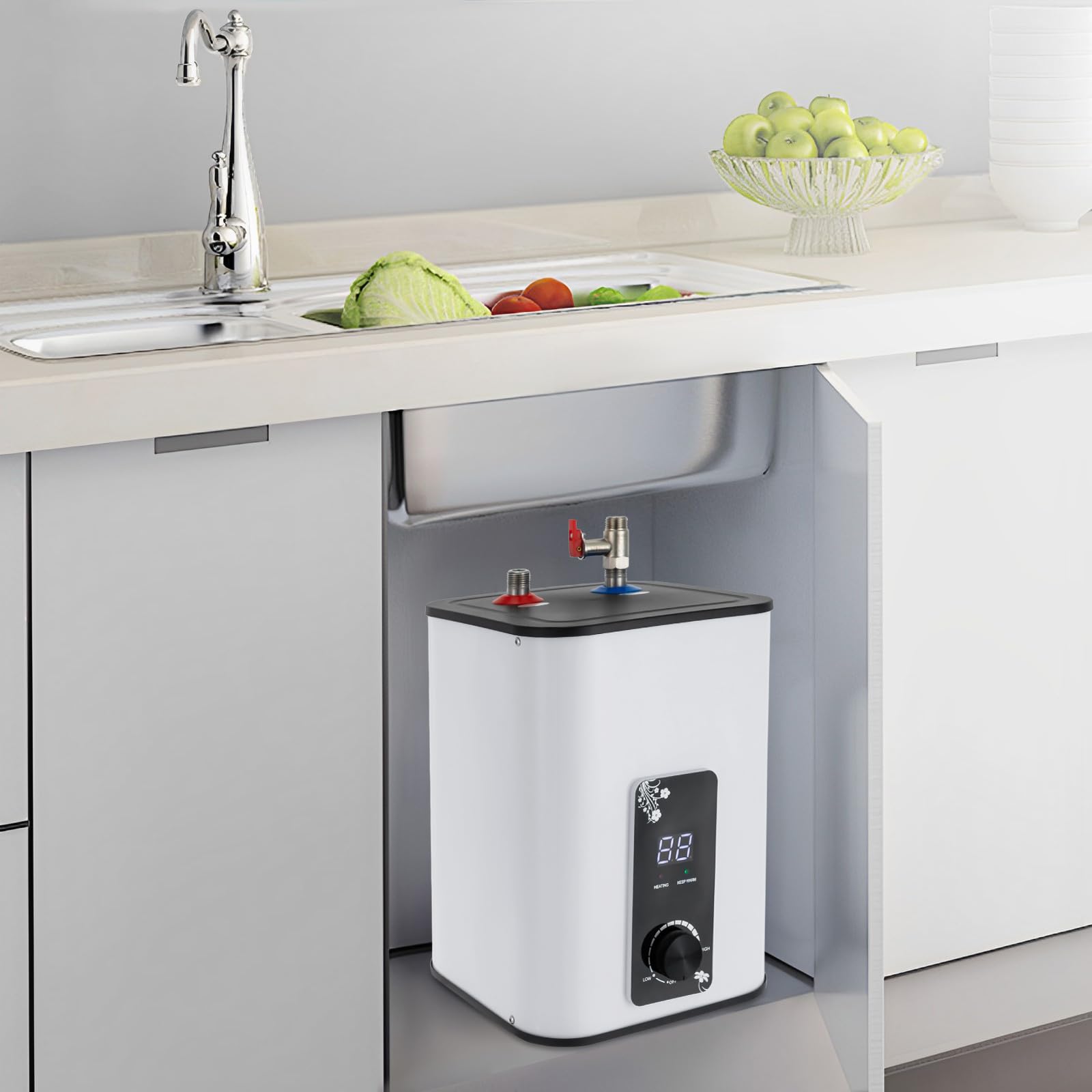 Scaldabagno elettrico da 8 l, 1500 W, mini scaldabagno elettrico, dispositivo sottotavolo, scaldabagno da cucina, regolazione della temperatura 0-65 °C (8 l)