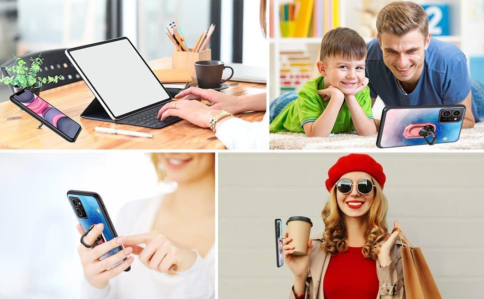 for Vortex J24 Case Tempered Glass Screen Protector+360° Rotatable Ring Holder Kickstand, [Blue-Pink Gradient Starry Sky Art Design] Slim Fit TPU Vortex J24 Phone Cover | Magnetic Car Holder - Image 7