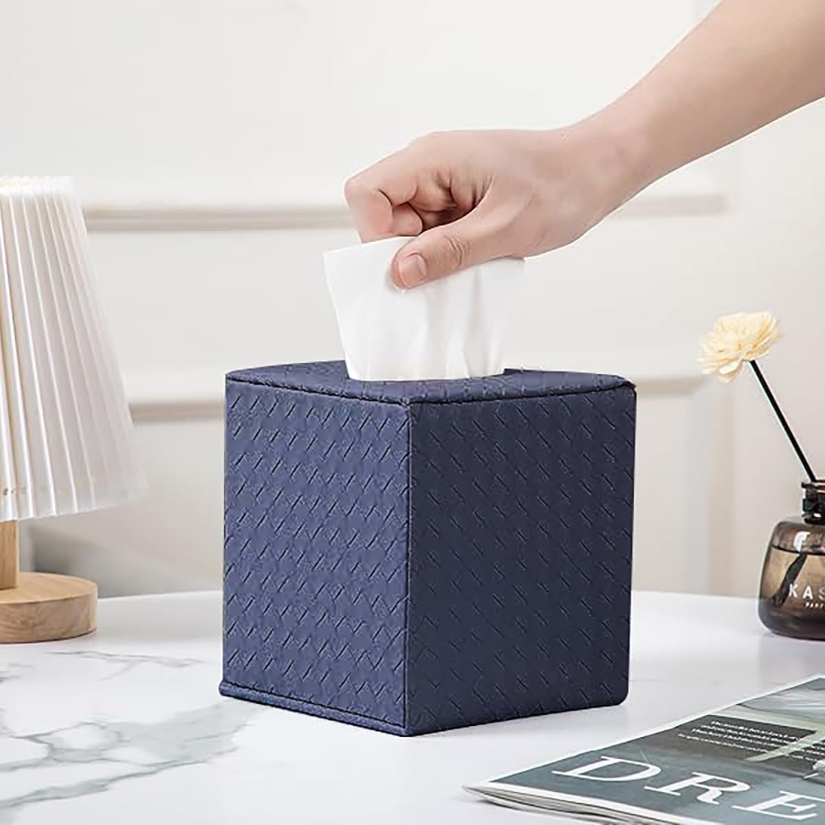 Navy Tissue Box Cover,Tissue Box Cover Square,Black Tissue Box Holders,Tissue Holder for Bathroom Accessories,Bathroom Tissue Holders