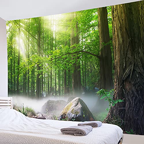 LB 自然風景 タペストリー 森 木漏れ日と霧 おしゃれ壁掛け グリーン 壁飾り インテリア 多機能 布ポスター 部屋飾り カーテン 間仕切り お店 気分転換 個性ギフト (150x100cm)