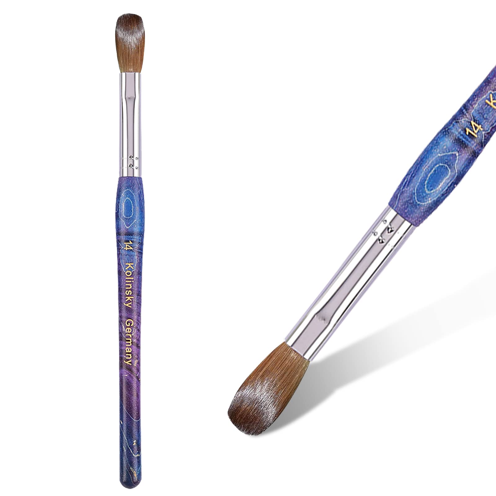 Acrylic Nail Brush 100% Pure Kolinsky Nail Acrylic Brushes - Size 14 Crimped Oval Kolinsky Acrylic Brush for Nail Acrylic Application, Wood Handle
