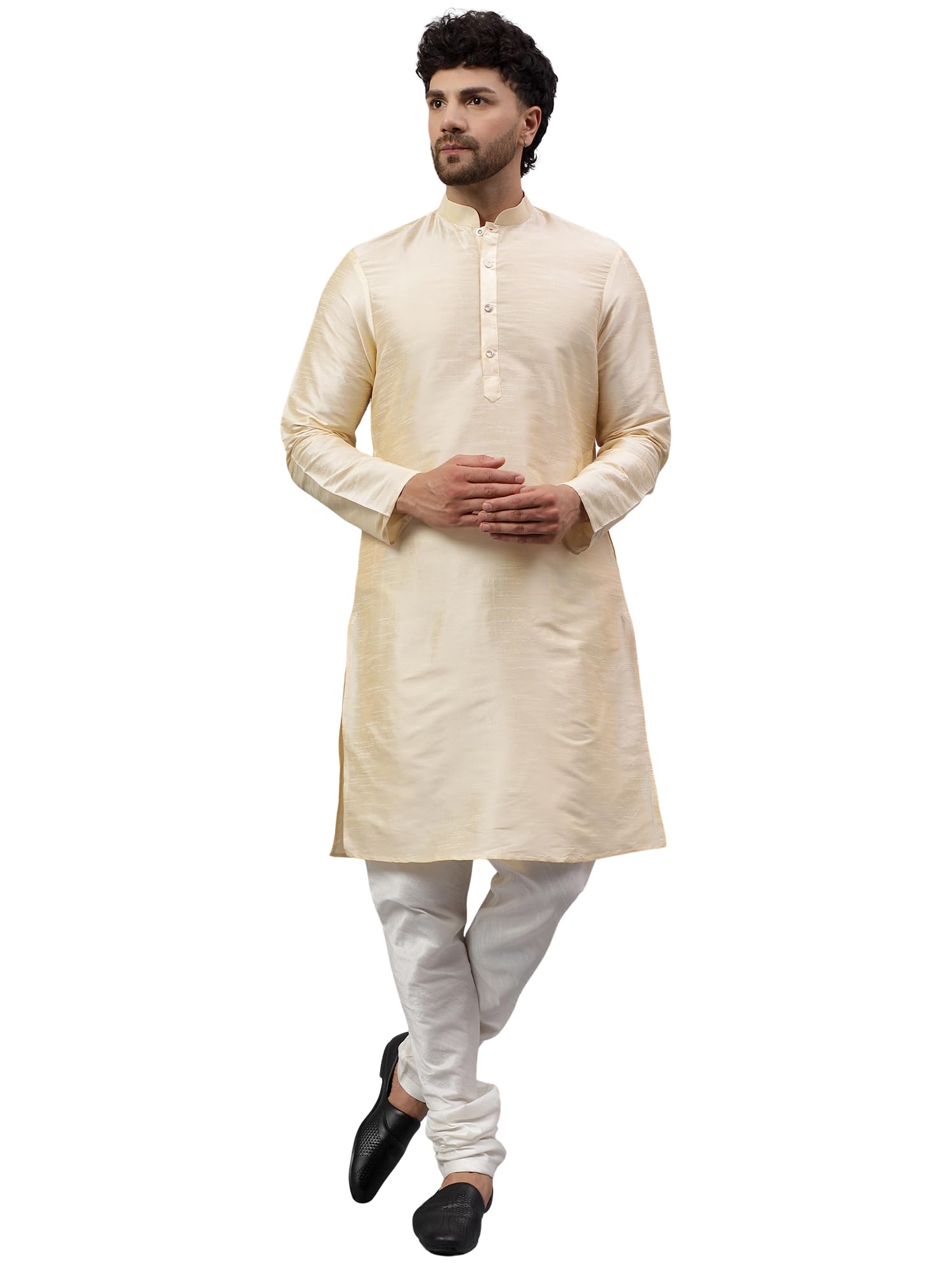 latest chikan Men’s Solid Silk Blend Kurta with White Churidar – Festive & Ethnic Wear-picture-38