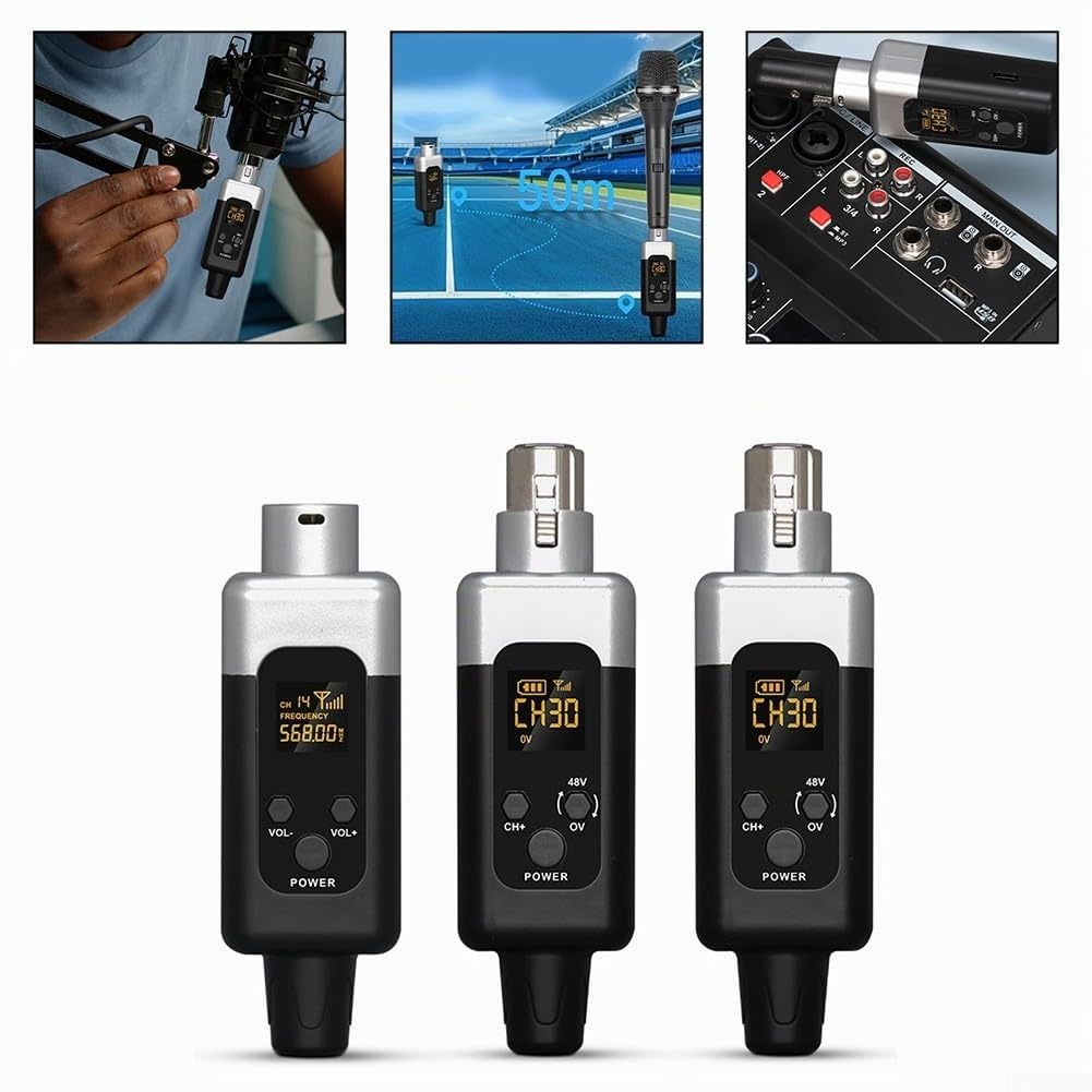 SPORTARC Microfono, trasmettitore e ricevitore wireless, trasmettitore microfonico 48 V, adattatore ricevitore per microfono dinamico, mixer audio, da cablato a wireless