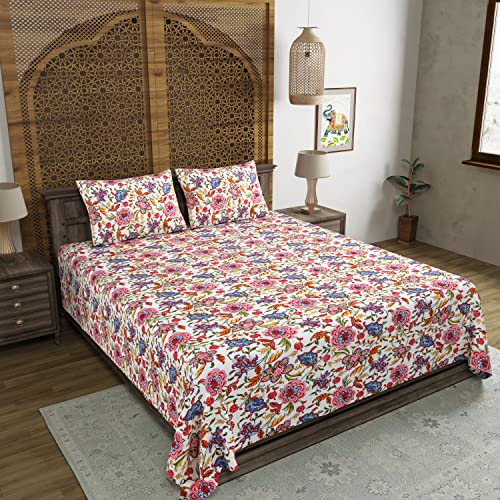 Image of BLOCKS OF INDIA Hand Block Printed 200 TC Cotton Super King Size Bedsheet(106 x 106) (White JAAL)