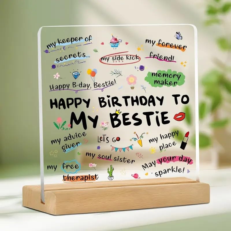 Image of Bs amor Best Friend Birthday Gift Acrylic Plaque Incredible Gifts India Personalized Wooden Happy Birthday Frame For Him and Her Women 5x4 inch