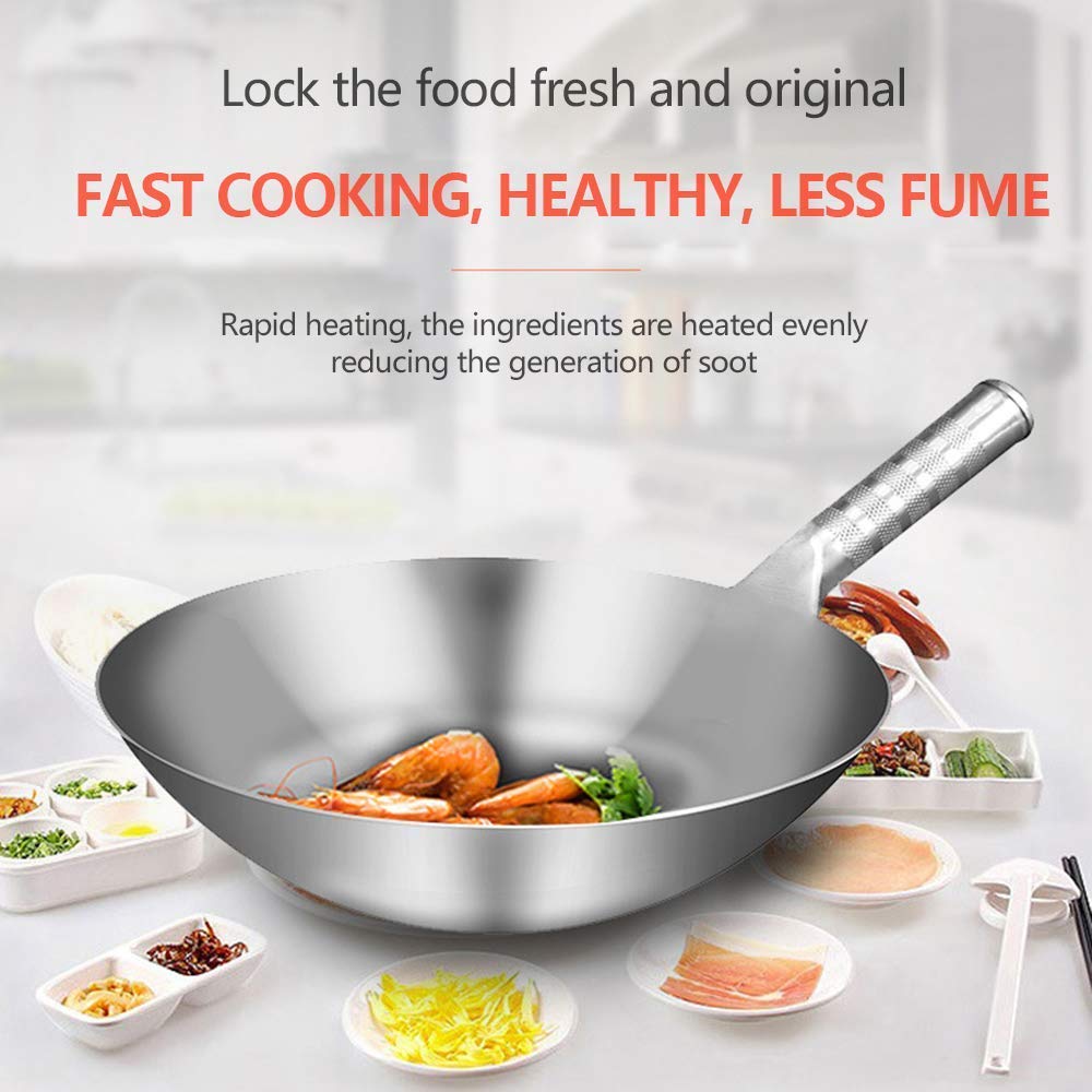WRMIGN Stainless Steel Wok 32 45cm Non-Stick Gas Cooker Induction Cooker Universal Handles Stay Cool 40cm